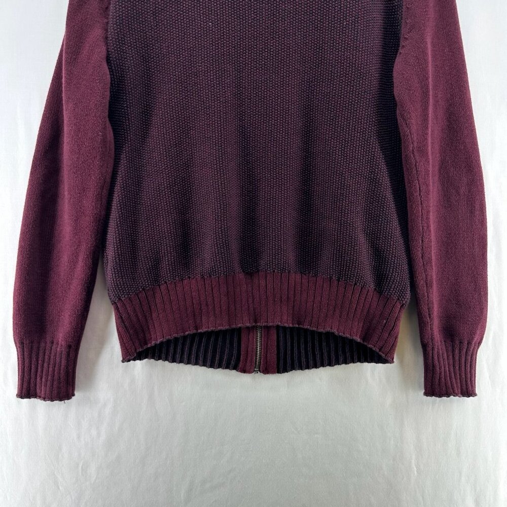 GUESS Cardigan Sweater Mens S Full Zip Mock Neck Cotton Knit Ribbed Trim Maroon - Picture 7 of 12